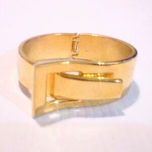 Gold Tone Hinged Modernist Bangle Bracelet